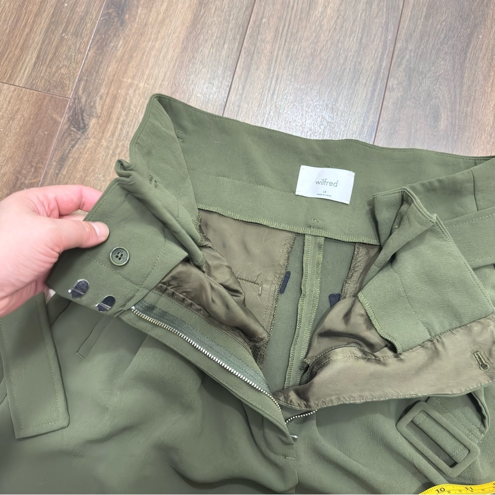 Wilfred Olive Green Wide-Leg Pants with Belt size 10 tall with inseam 33” - Picture 6 of 11